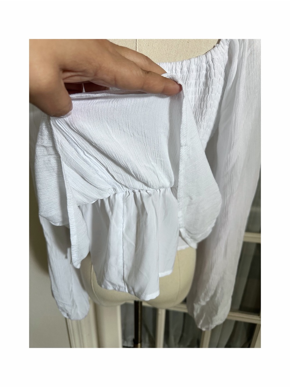 Hollister White Smocked Peplum Blouse with Bubble Sleeves - Picture 3 of 4